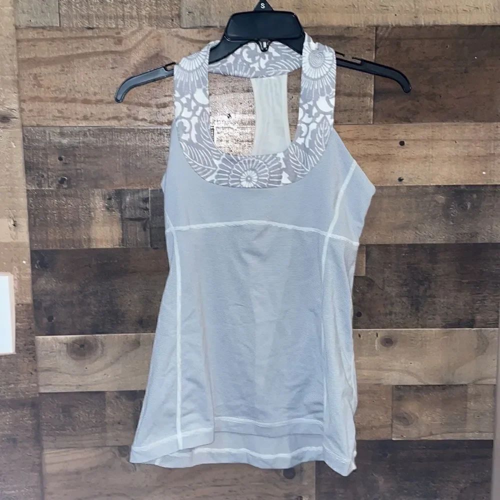 Lululemon Scoop Neck Tank Wee Stripe White Fossil / Beachy Floral White Fossil